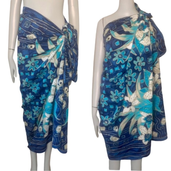 HP🎉 SAKS FIFTH AVENUE Swim Coverup Pareo Wrap Large Scarf Cotton Tropical Floral - Picture 1 of 16